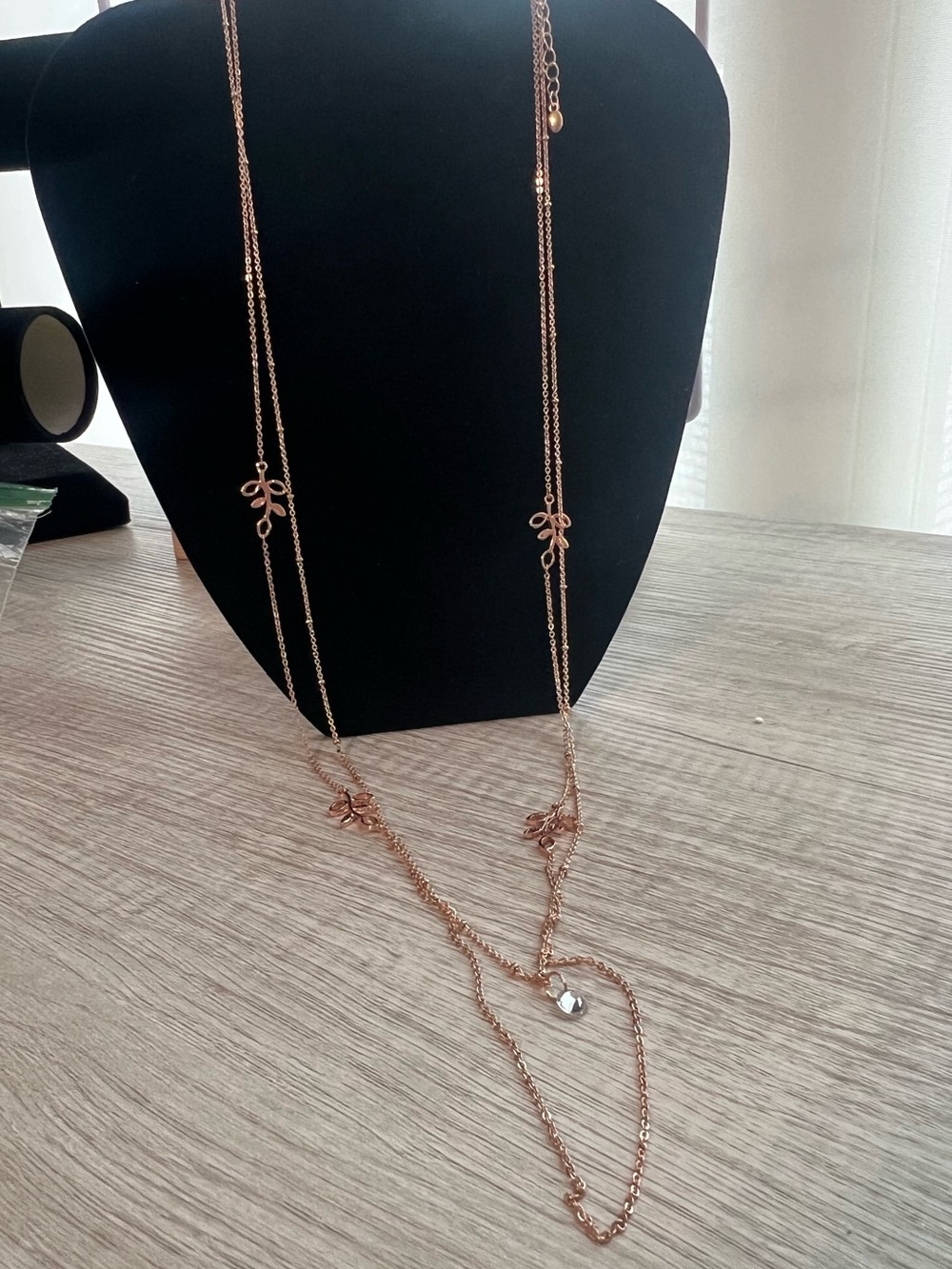 Bijoux Rose Gold Leaf Station Layered Necklace